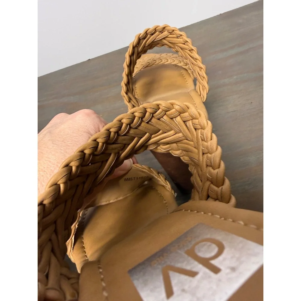DV Dolce Vita Hilda Woven Slide Sandals Tan Block Heel Boho 7.5‎ Braided Boho